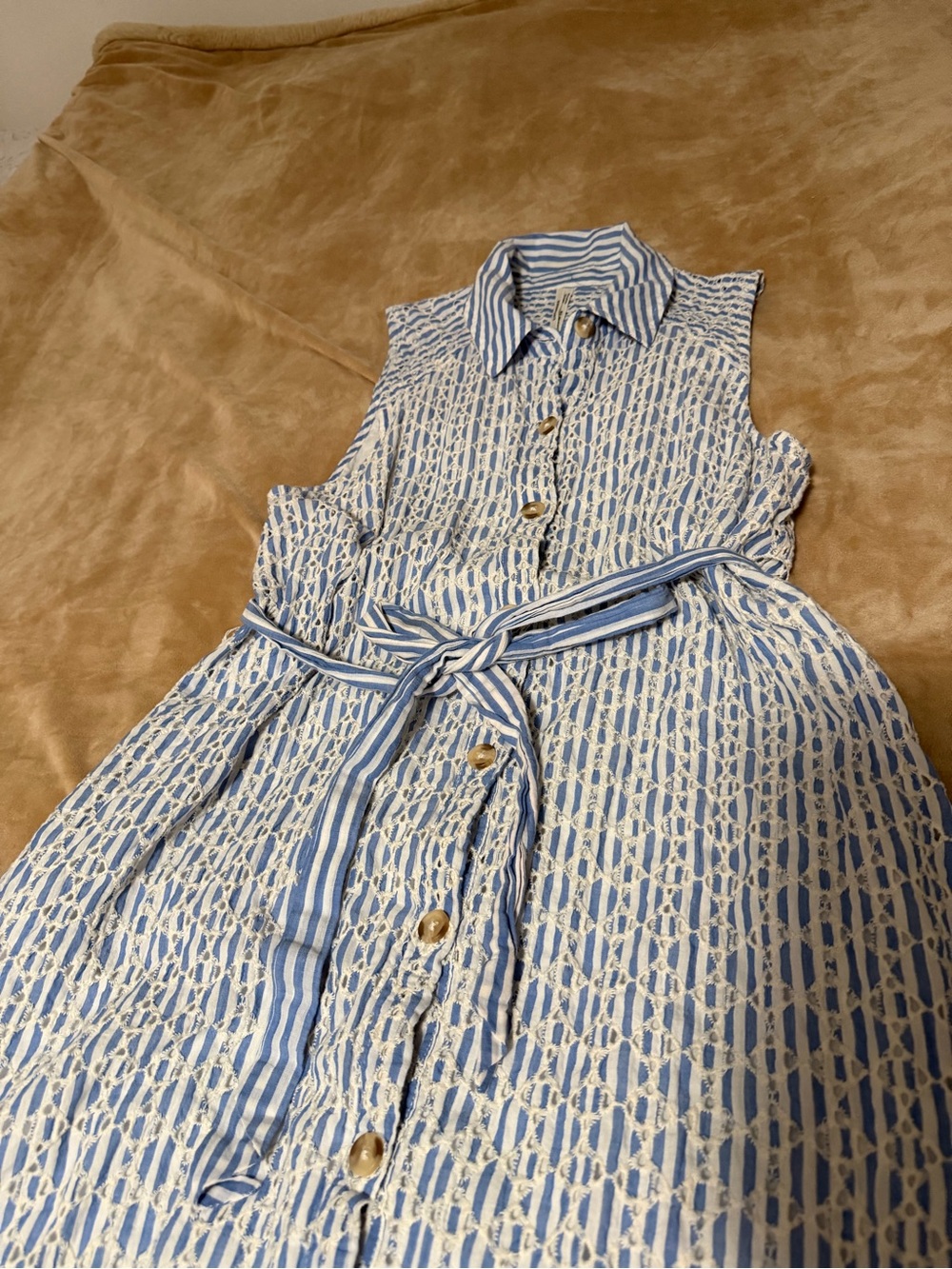 Anthropologie Kismet Sleeveless Blue Striped Eyelet Shirt Dress -Women’s 8 - Picture 5 of 6